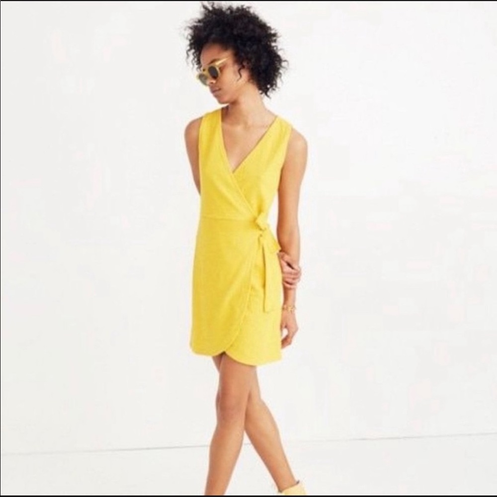 Madewell side tie dress in mustard yellow